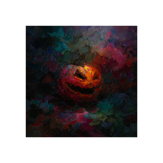 Halloween Pumpkin Abstract Fine Art Print 2 – Colorful Jack-O’Lantern Wall Art, Modern Fall Home Decor, Halloween Party Poster