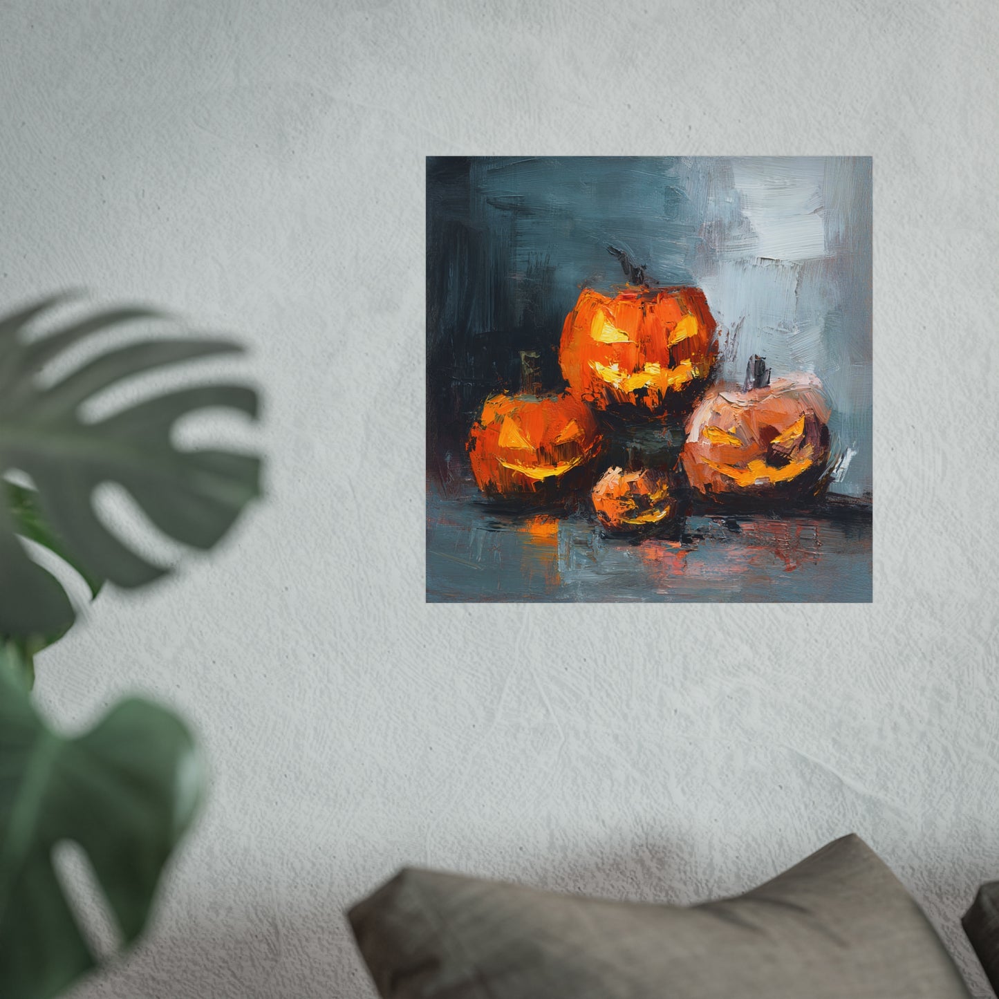 Halloween Pumpkin Abstract Fine Art Print – Colorful Jack-O’Lantern Wall Art, Modern Fall Home Decor, Halloween Party Poster