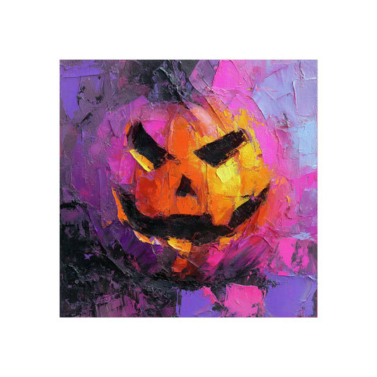 Halloween Pumpkin Abstract Fine Art Print – Colorful Jack-O’-Lantern Painting, Spooky Autumn Wall Art Poster, Modern Halloween Decor