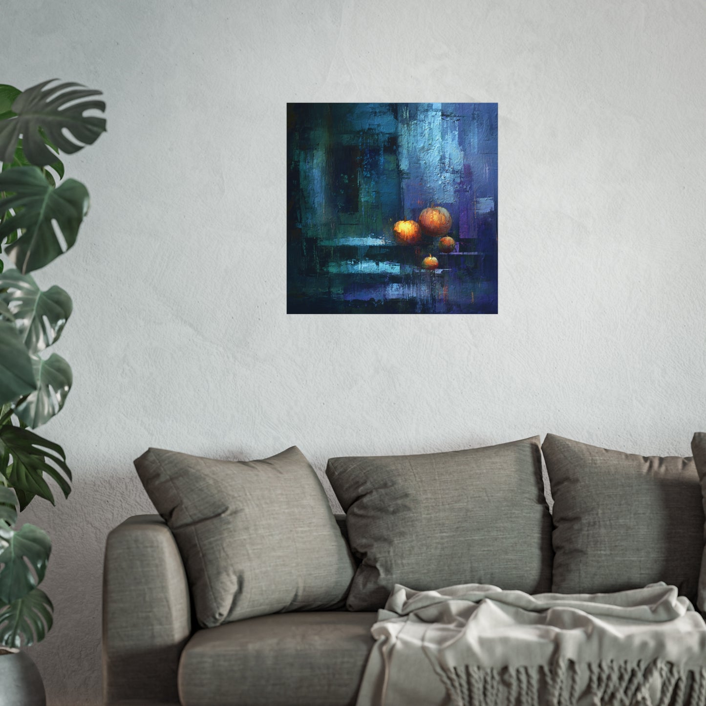 Abstract Pumpkin Still Life Fine Art Print – Moody Halloween Wall Art Poster, Modern Autumn Home Decor, Dark Gothic Fall Painting