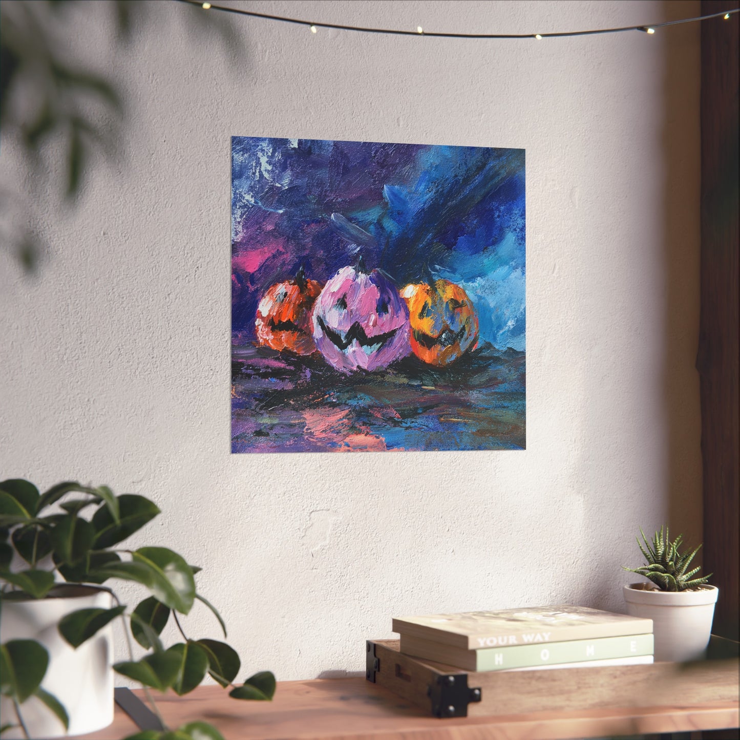 Halloween Pumpkin Abstract Fine Art Print β Colorful Jack-Oβ-Lantern Painting, Spooky Autumn Wall Art Poster, Modern Halloween Decor