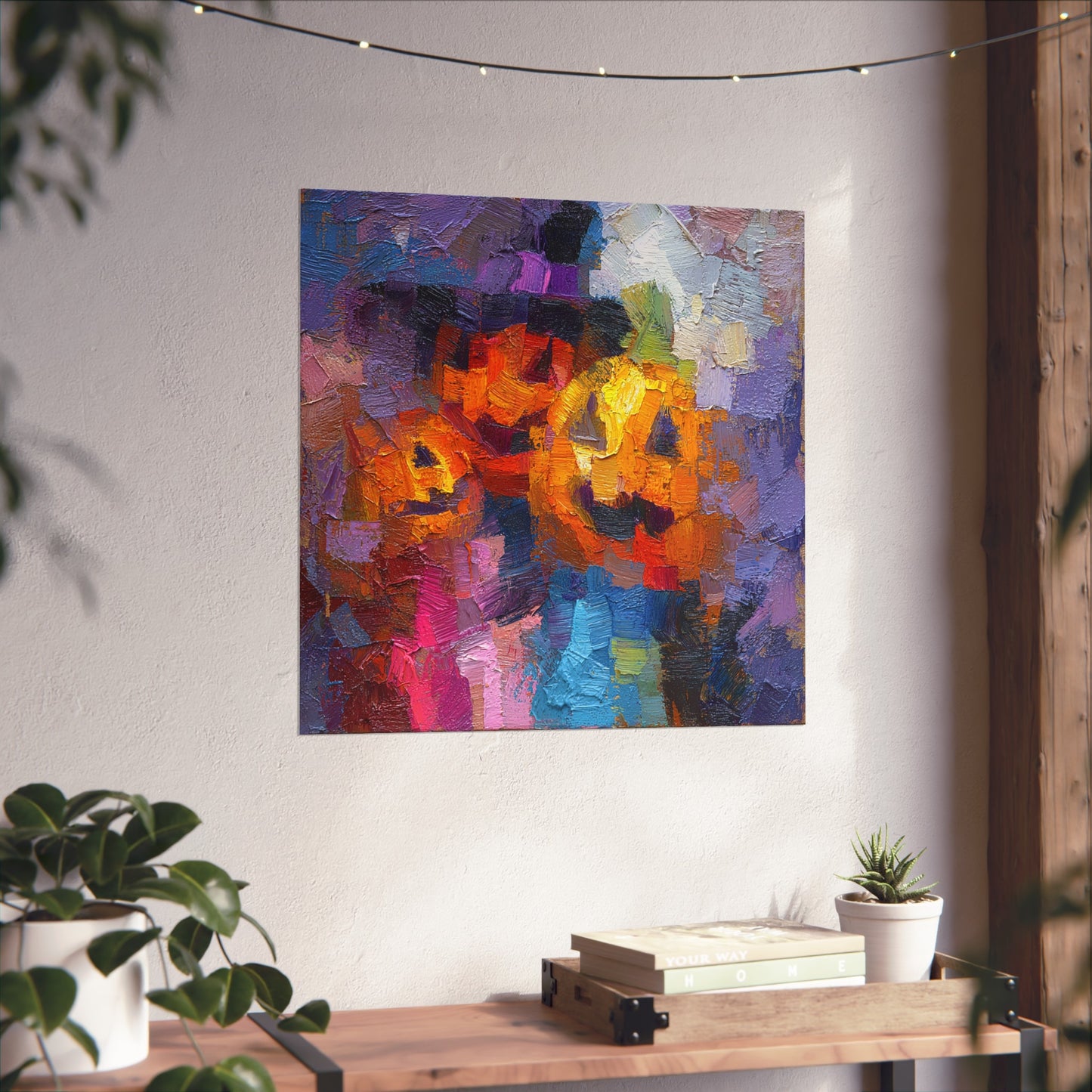 Halloween Pumpkin Abstract Fine Art Print – Colorful Jack-O’Lantern Wall Art, Modern Fall Home Decor, Halloween Party Poster
