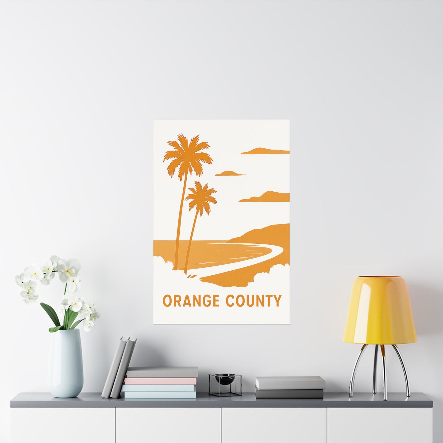 Orange County Poster – Retro California Travel Wall Art, Vintage Coastal Print with Palm Trees & Ocean View