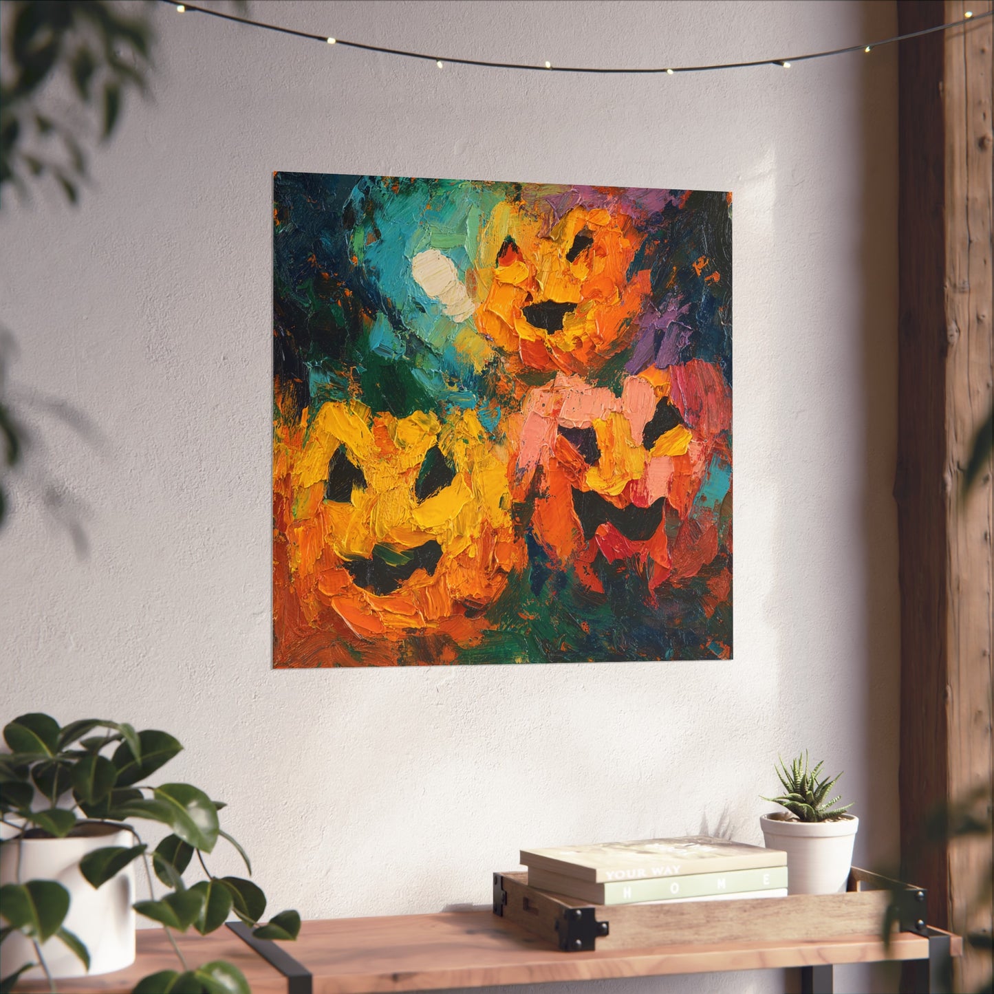 Halloween Pumpkin Abstract Fine Art Print β Colorful Jack-Oβ-Lantern Painting, Spooky Autumn Wall Art Poster, Modern Halloween Decor