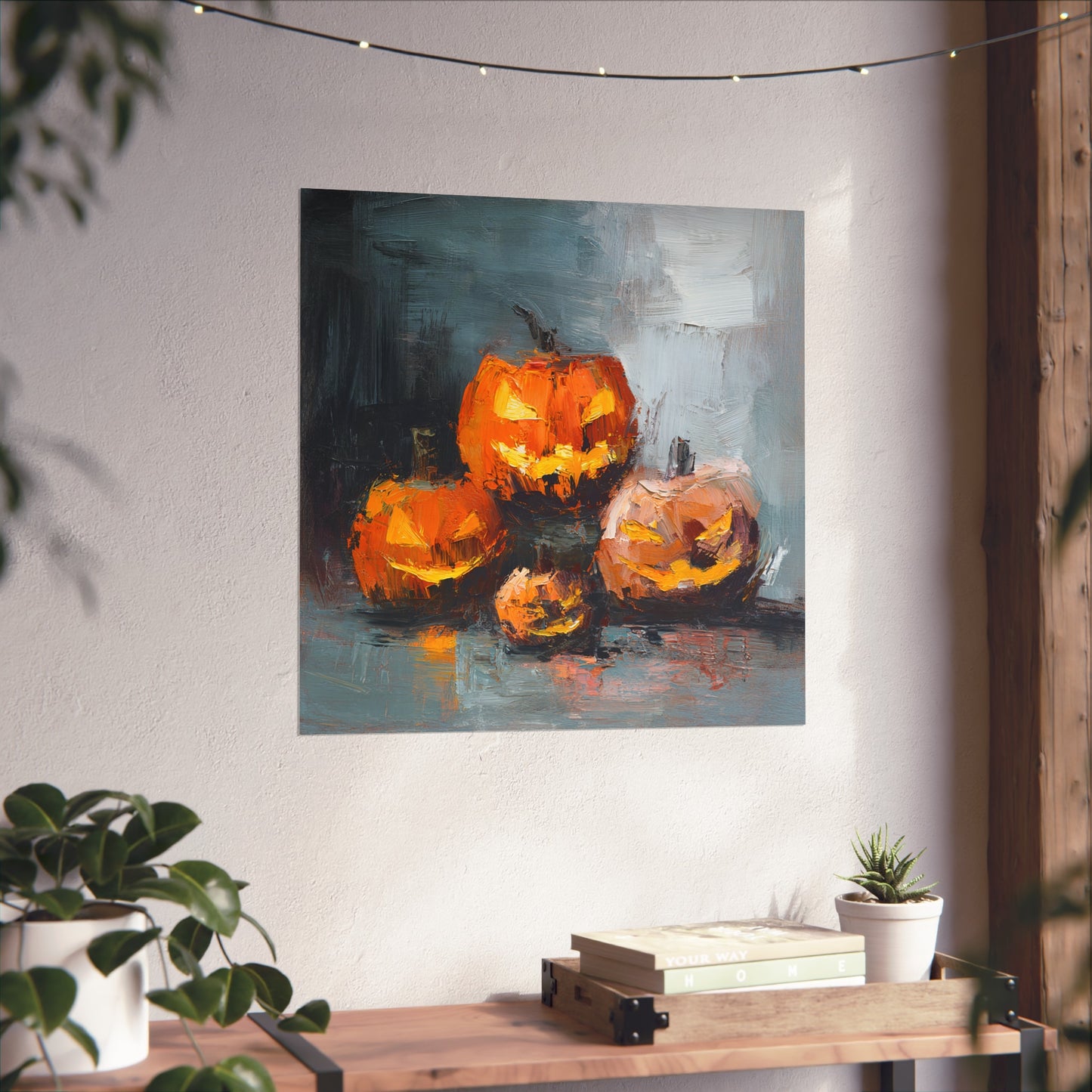Halloween Pumpkin Abstract Fine Art Print – Colorful Jack-O’Lantern Wall Art, Modern Fall Home Decor, Halloween Party Poster