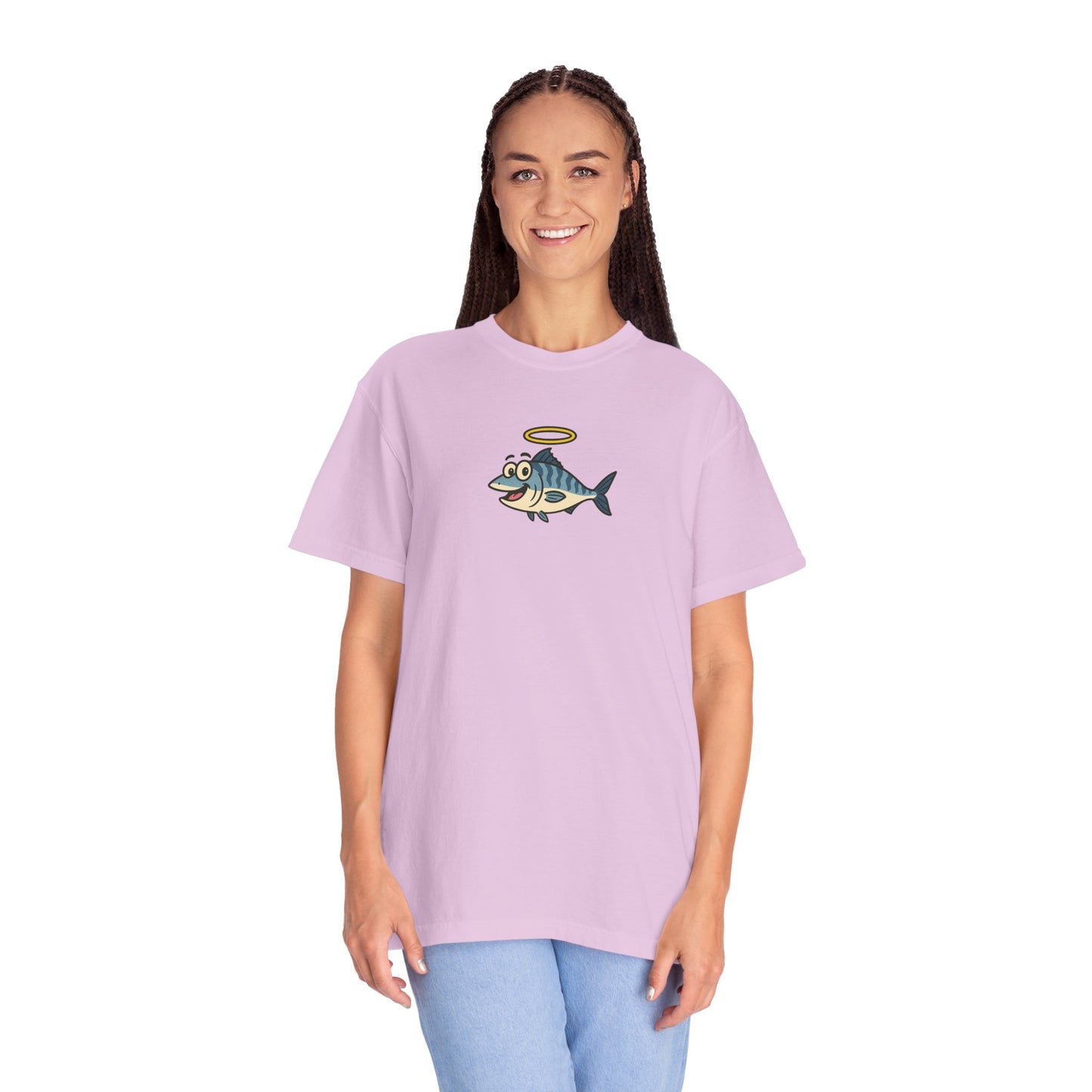 Holy Mackerel T-Shirt | Funny Cartoon Fish Shirt with Halo | Ocean Pun Graphic Tee