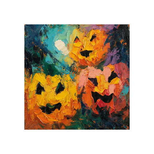 Halloween Pumpkin Abstract Fine Art Print – Colorful Jack-O’-Lantern Painting, Spooky Autumn Wall Art Poster, Modern Halloween Decor