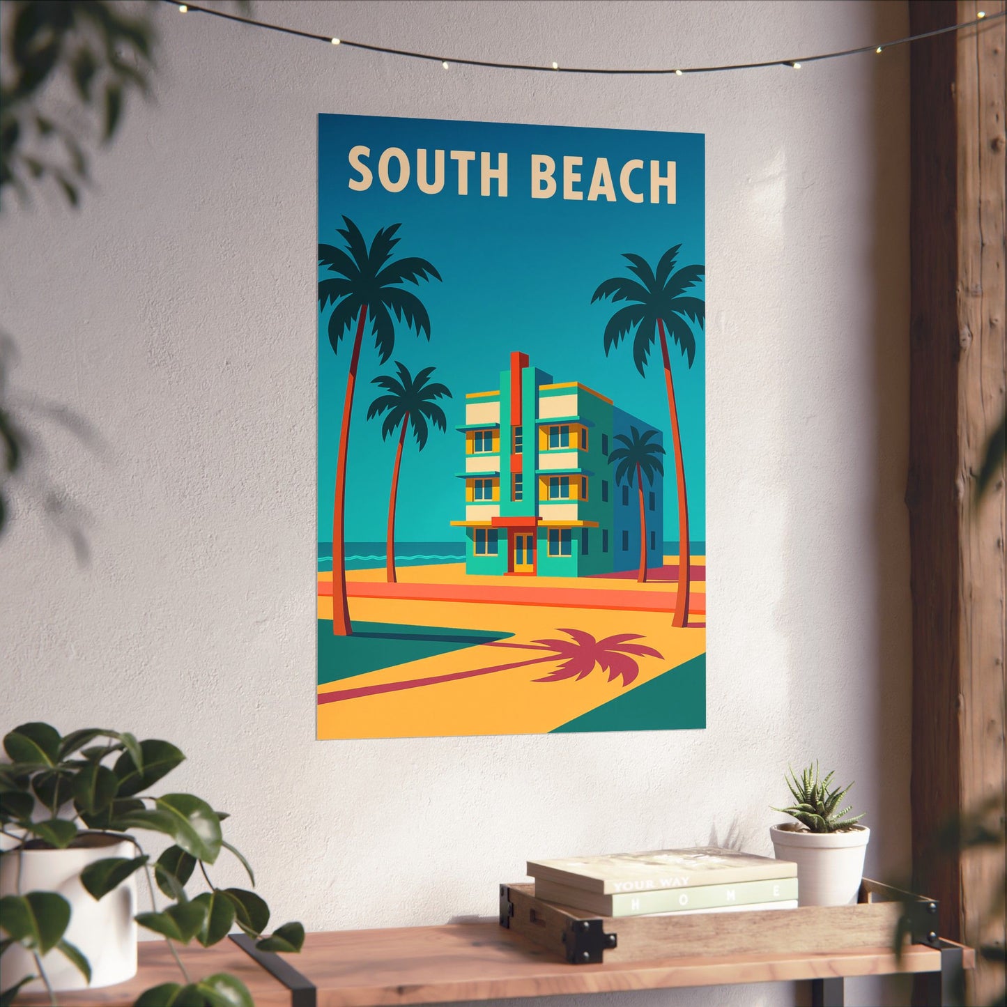 South Beach Miami Poster – Retro Vintage Travel Wall Art, Beach Print, Coastal Decor, Ocean Sunset Artwork