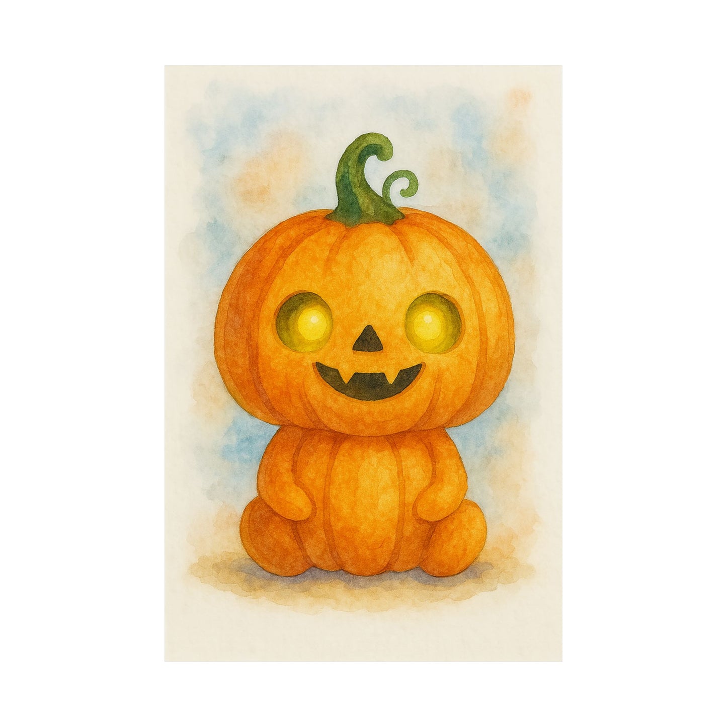 Cute Baby Pumpkin Monster Halloween Wall Art Poster – Watercolor Monster Print on Pumpkin – Whimsical Nursery & Holiday Decor