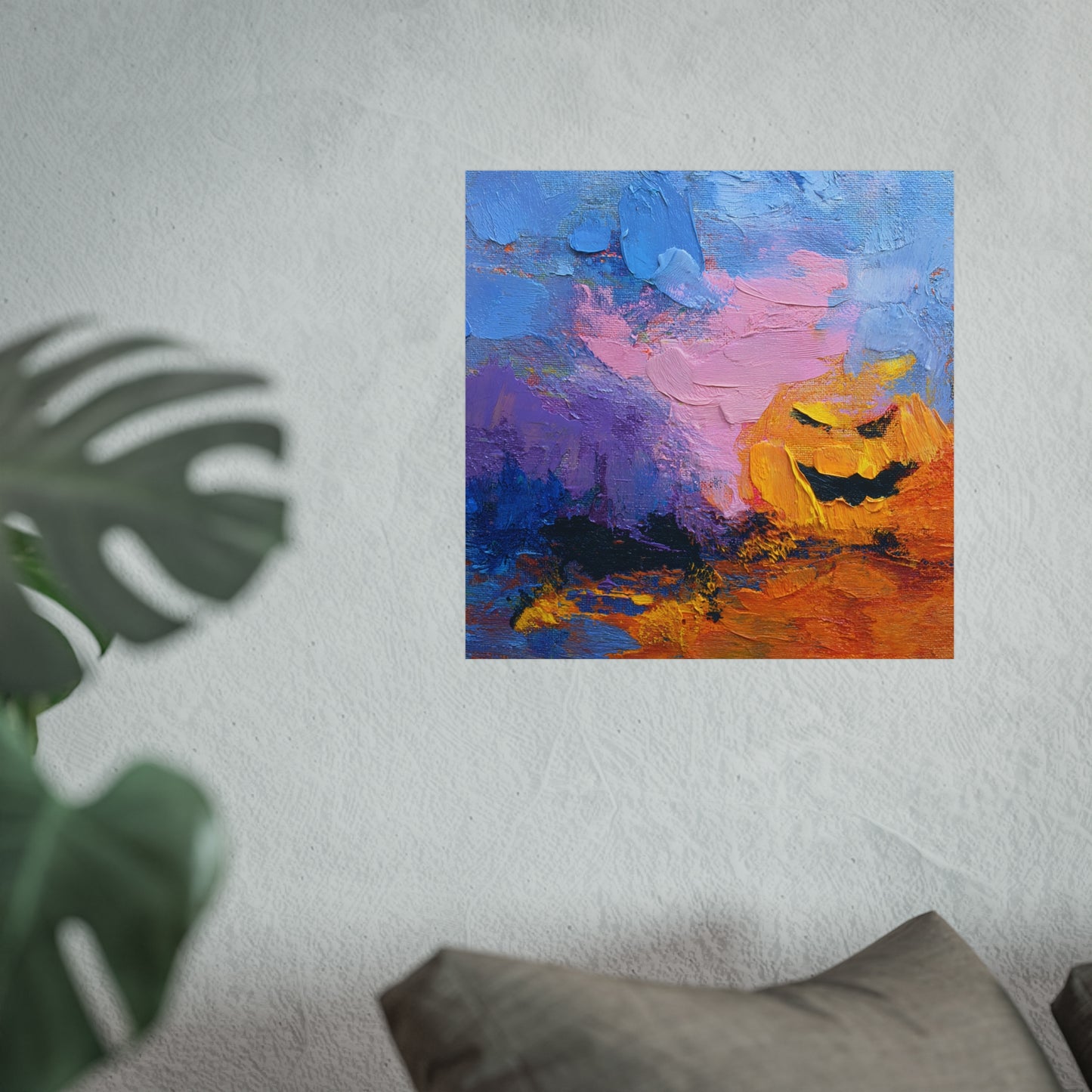 Halloween Pumpkin Abstract Fine Art Print β Colorful Jack-Oβ-Lantern Painting, Spooky Autumn Wall Art Poster, Modern Halloween Decor
