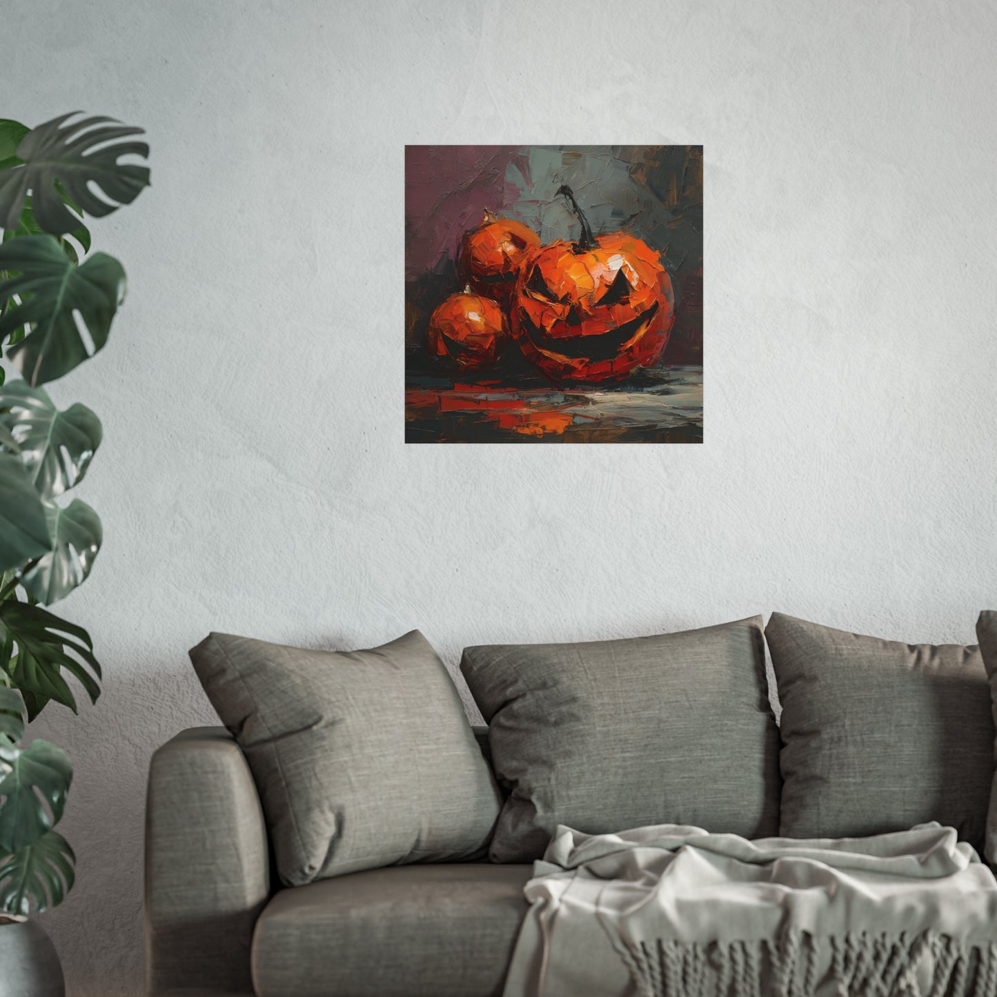 Halloween Pumpkin Abstract Fine Art Print β Colorful Jack-Oβ-Lantern Painting, Spooky Autumn Wall Art Poster, Modern Halloween Decor