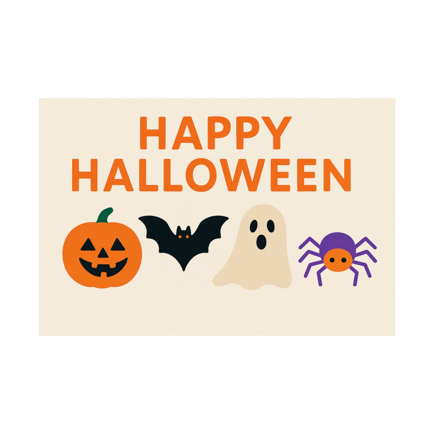 Happy Halloween Minimalist Poster – Cute Ghost, Pumpkin, Bat & Spider Wall Art | Prints or Digital Download