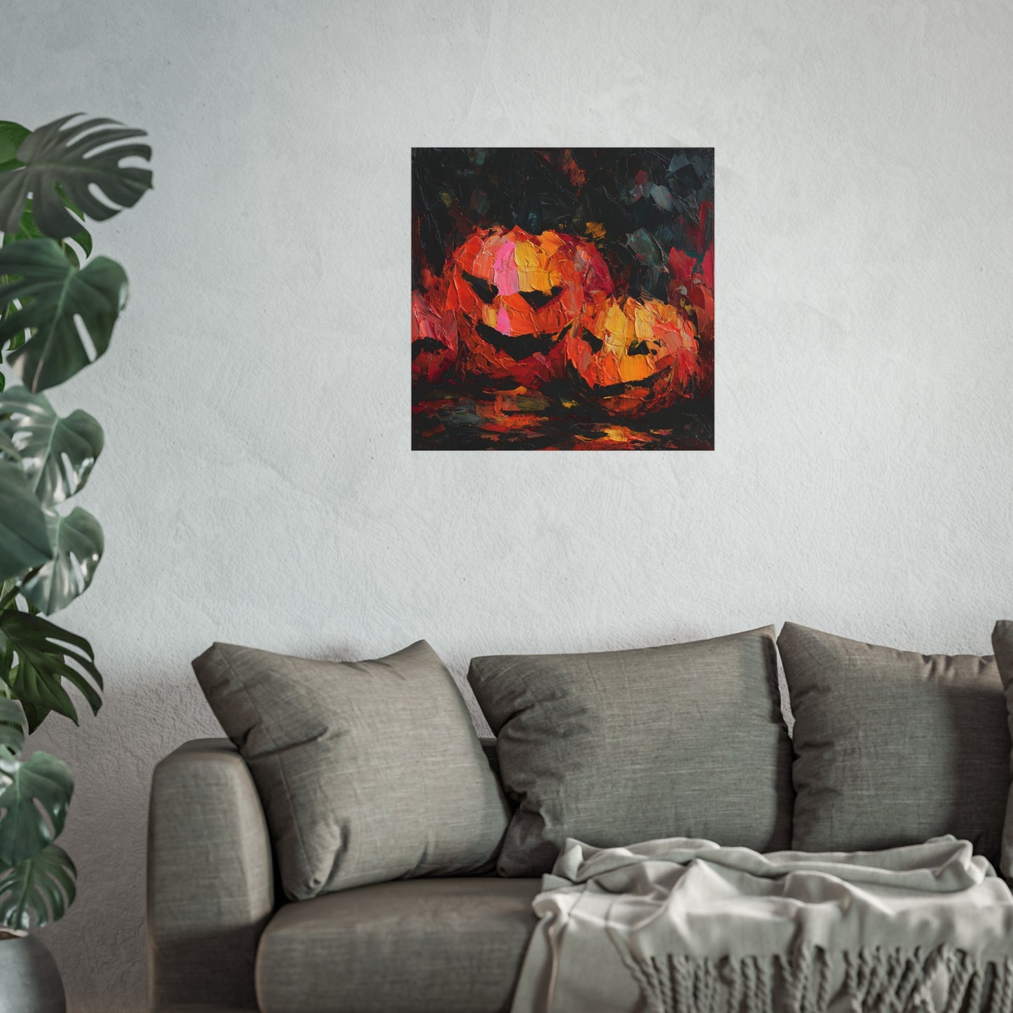 Halloween Pumpkin Abstract Fine Art Print – Colorful Jack-O’Lantern Wall Art, Modern Fall Home Decor, Halloween Party Poster