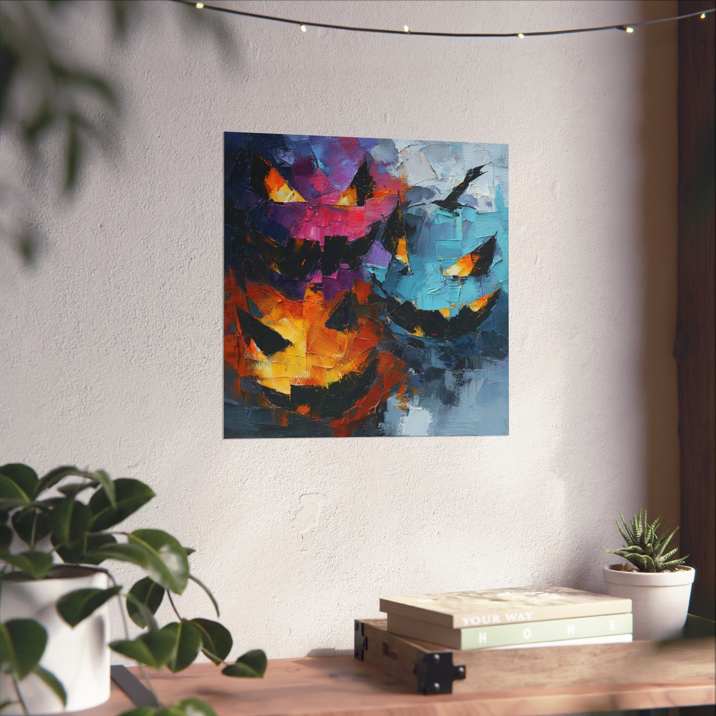 Halloween Pumpkin Abstract Fine Art Print β Colorful Jack-Oβ-Lantern Painting, Spooky Autumn Wall Art Poster, Modern Halloween Decor