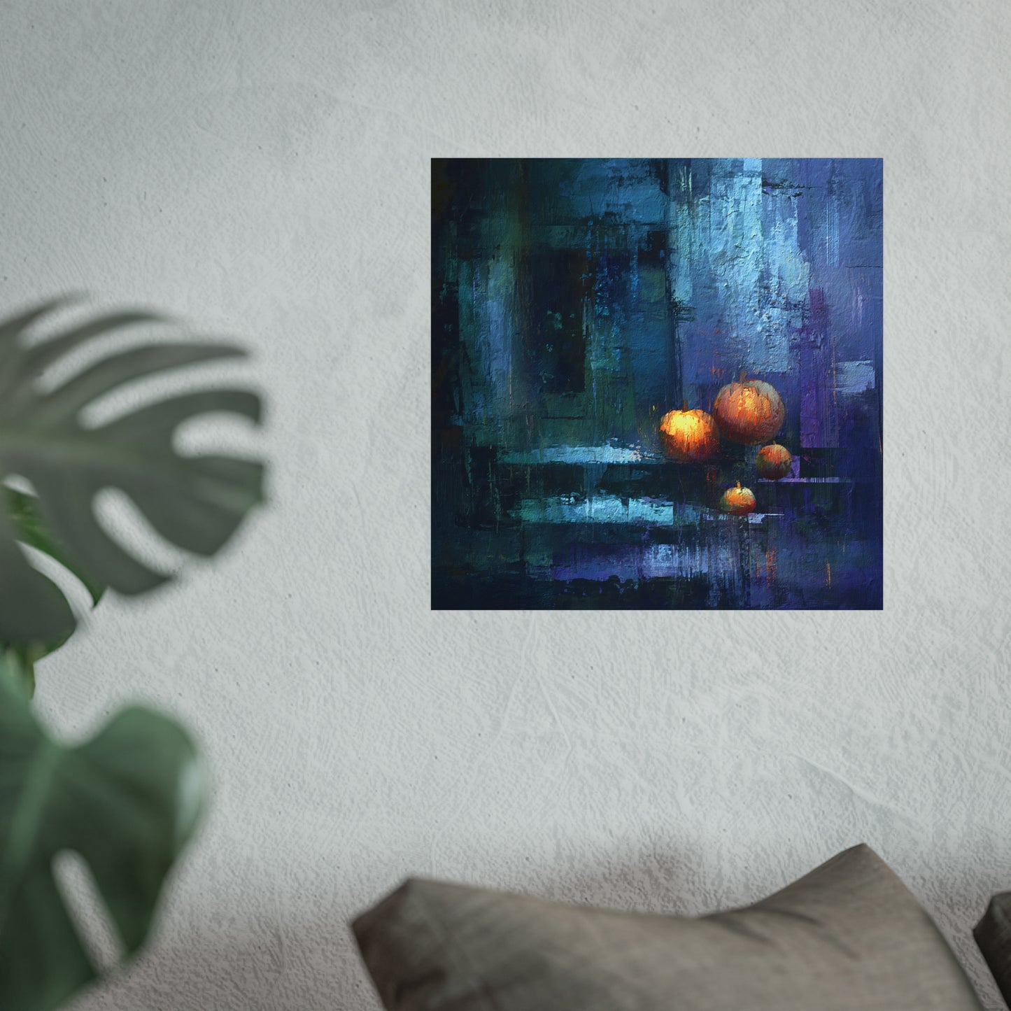 Abstract Pumpkin Still Life Fine Art Print – Moody Halloween Wall Art Poster, Modern Autumn Home Decor, Dark Gothic Fall Painting