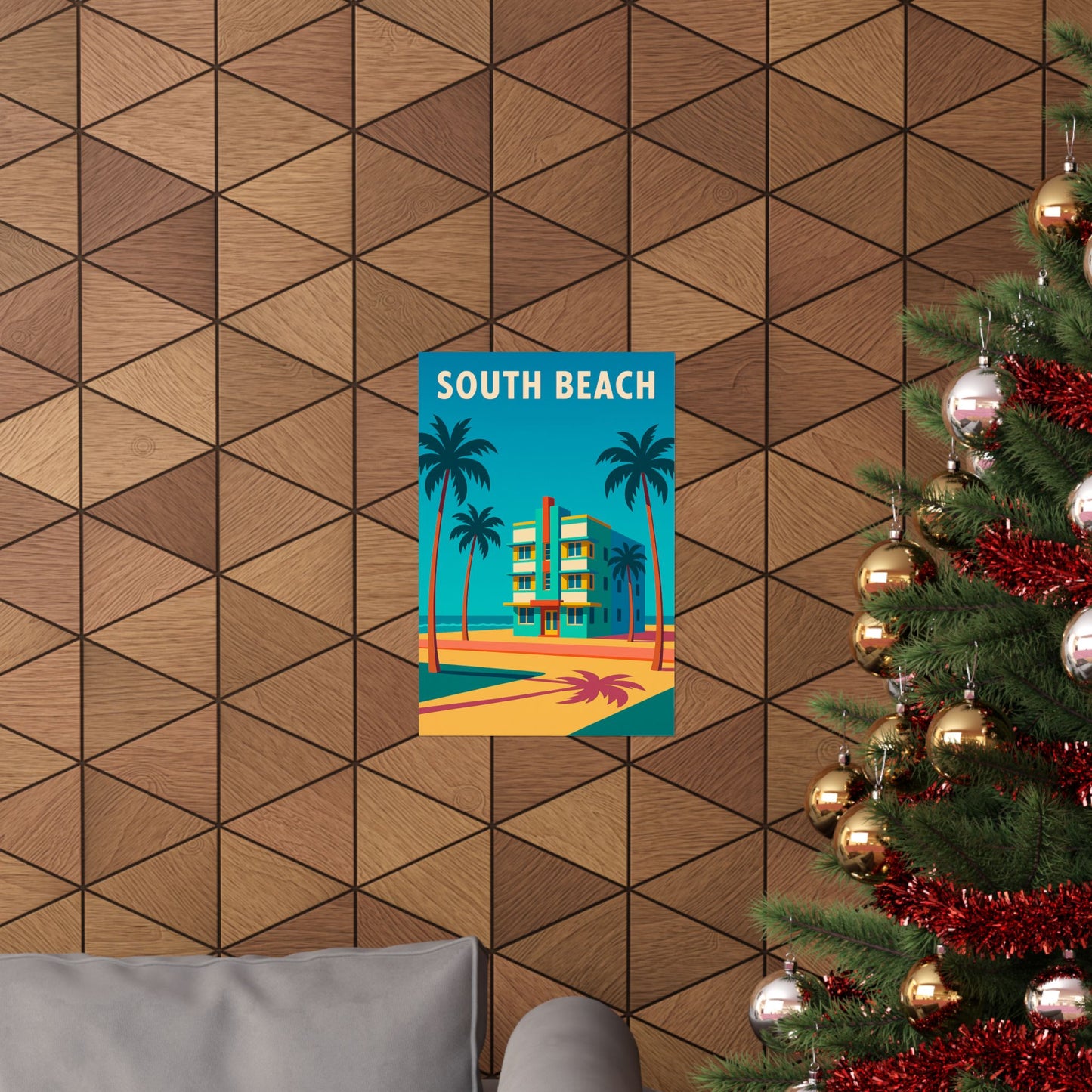 South Beach Miami Poster – Retro Vintage Travel Wall Art, Beach Print, Coastal Decor, Ocean Sunset Artwork