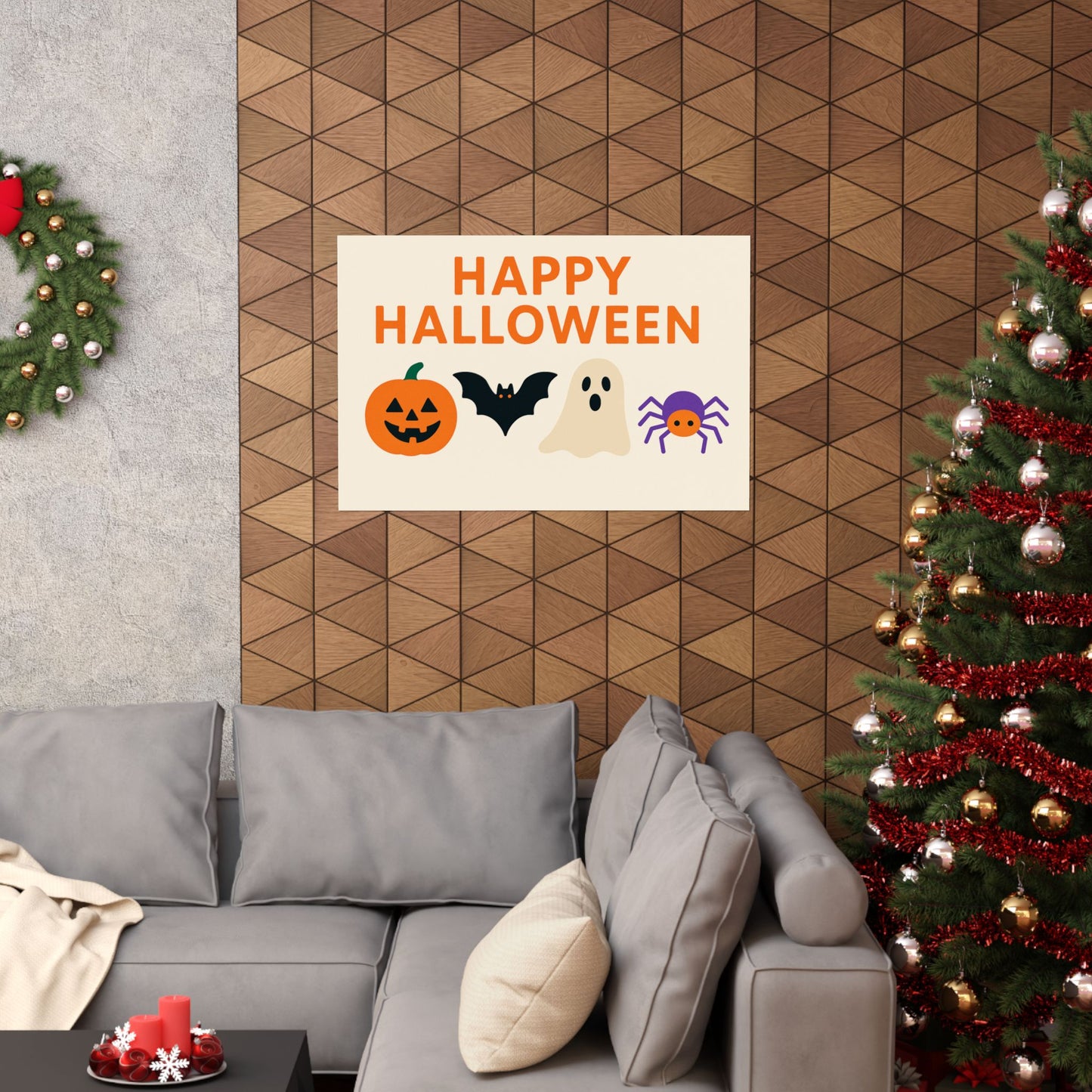 Happy Halloween Minimalist Poster – Cute Ghost, Pumpkin, Bat & Spider Wall Art | Prints or Digital Download