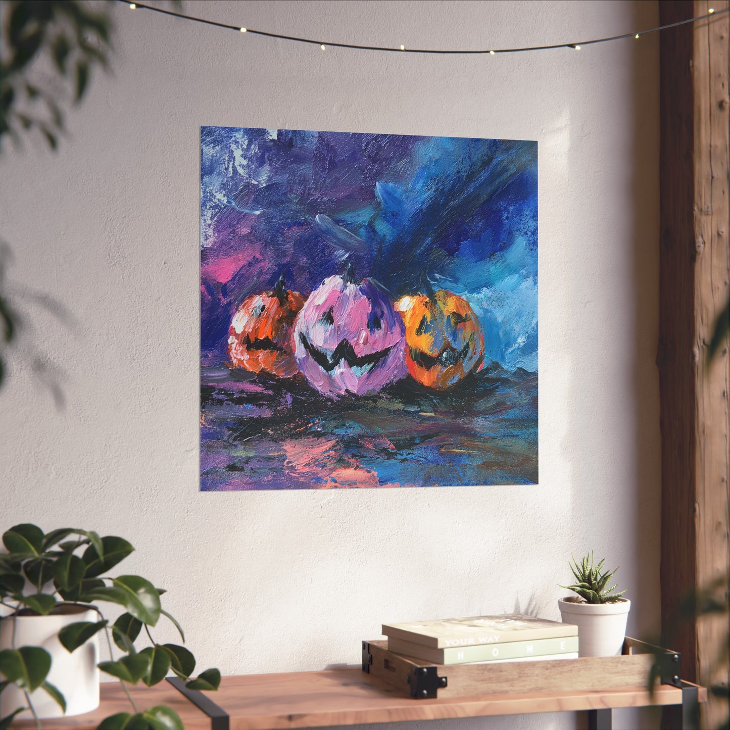 Halloween Pumpkin Abstract Fine Art Print β Colorful Jack-Oβ-Lantern Painting, Spooky Autumn Wall Art Poster, Modern Halloween Decor