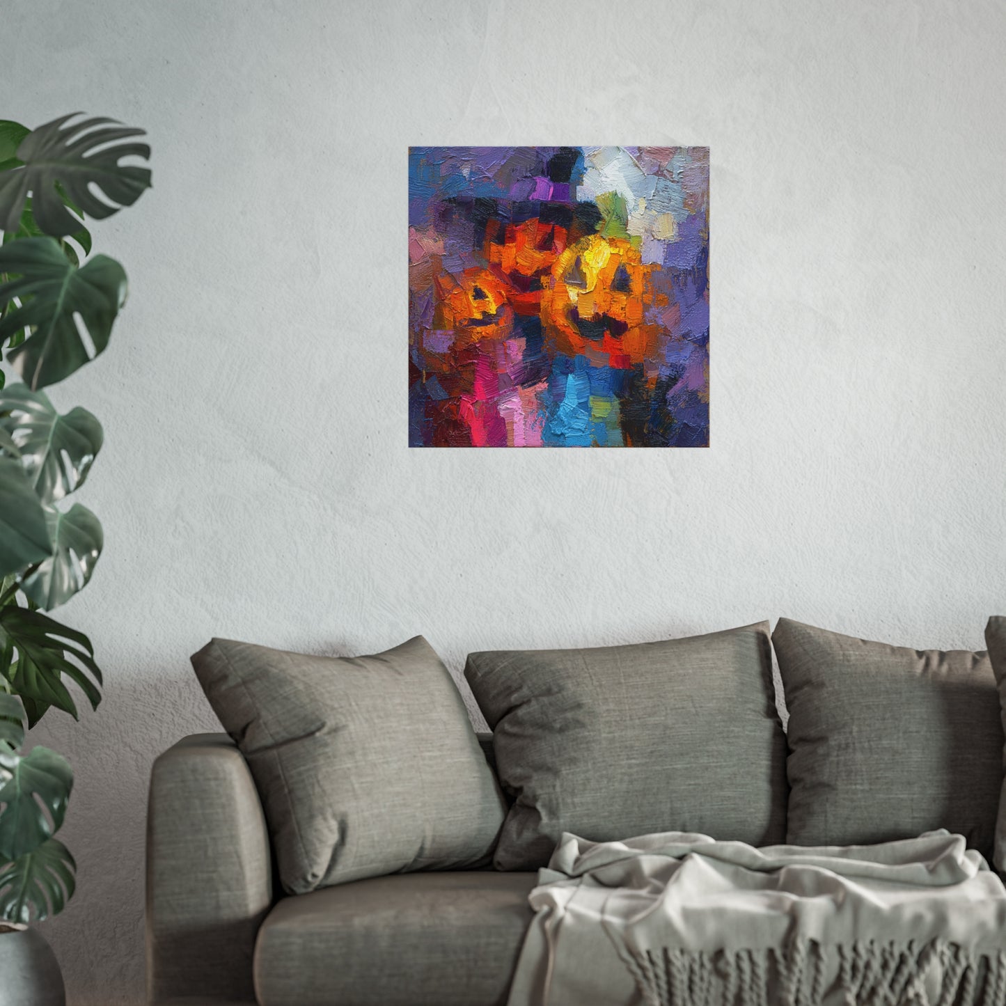 Halloween Pumpkin Abstract Fine Art Print – Colorful Jack-O’Lantern Wall Art, Modern Fall Home Decor, Halloween Party Poster