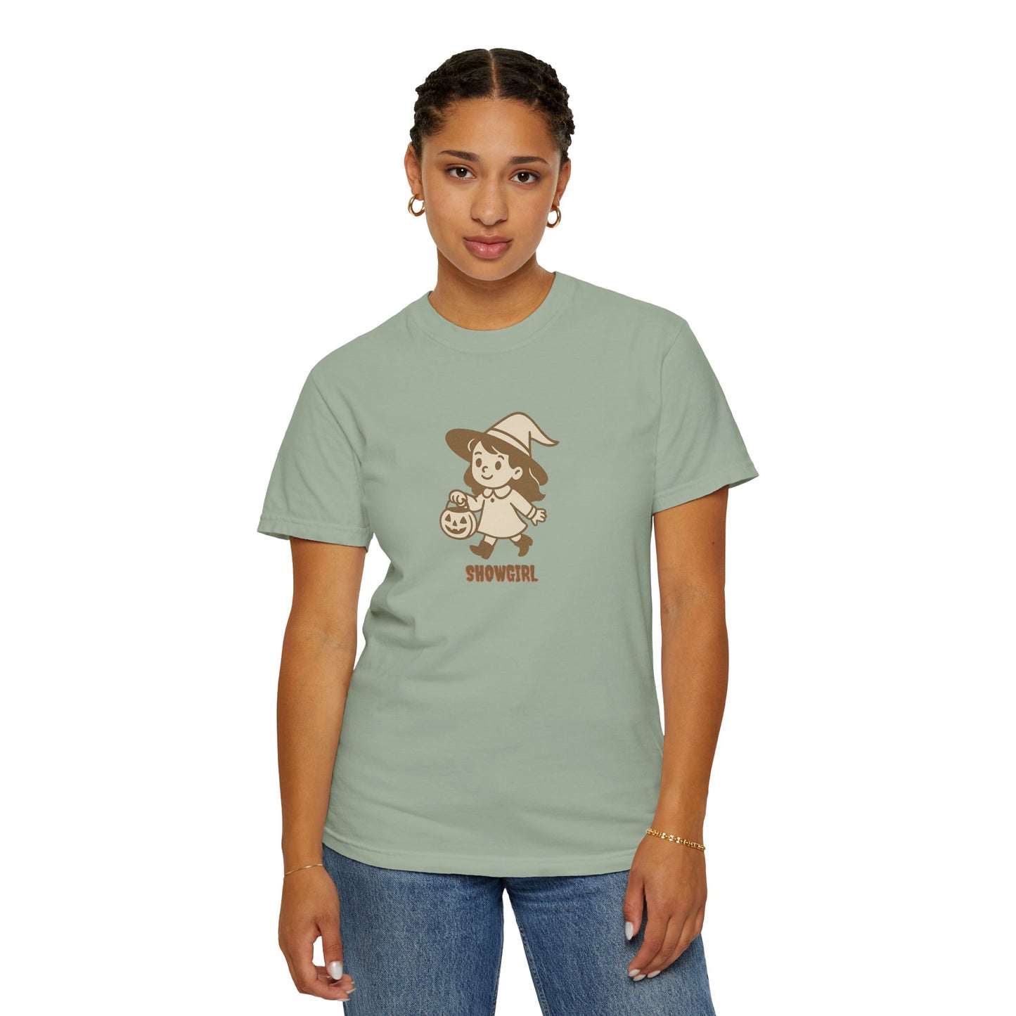 Witch Showgirl Comfort Colors t-Shirt | Cute Retro Halloween Trick-or-Treat Design