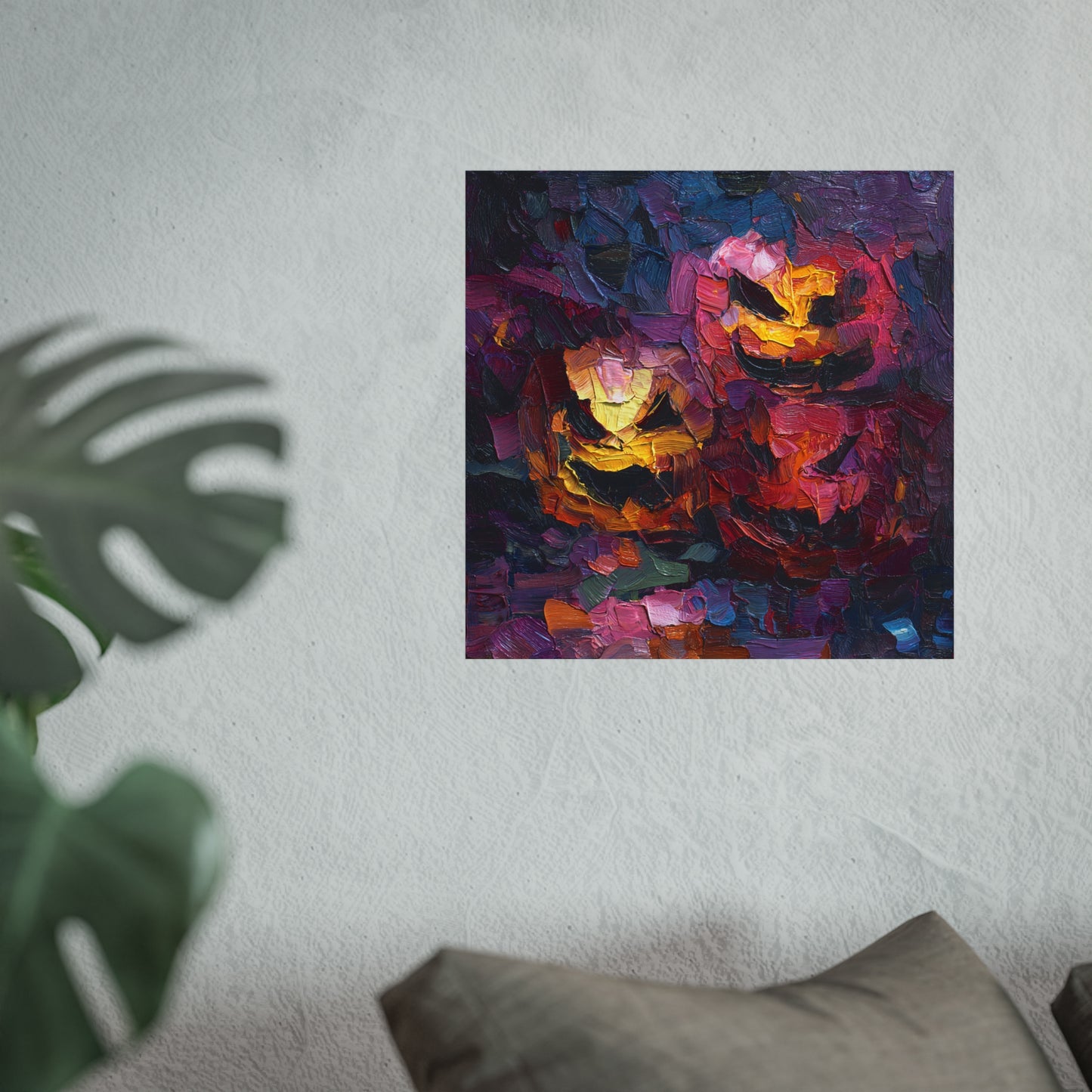 Abstract Halloween Pumpkin Faces Poster – Bold Fine Art Jack-O’-Lantern Wall Décor