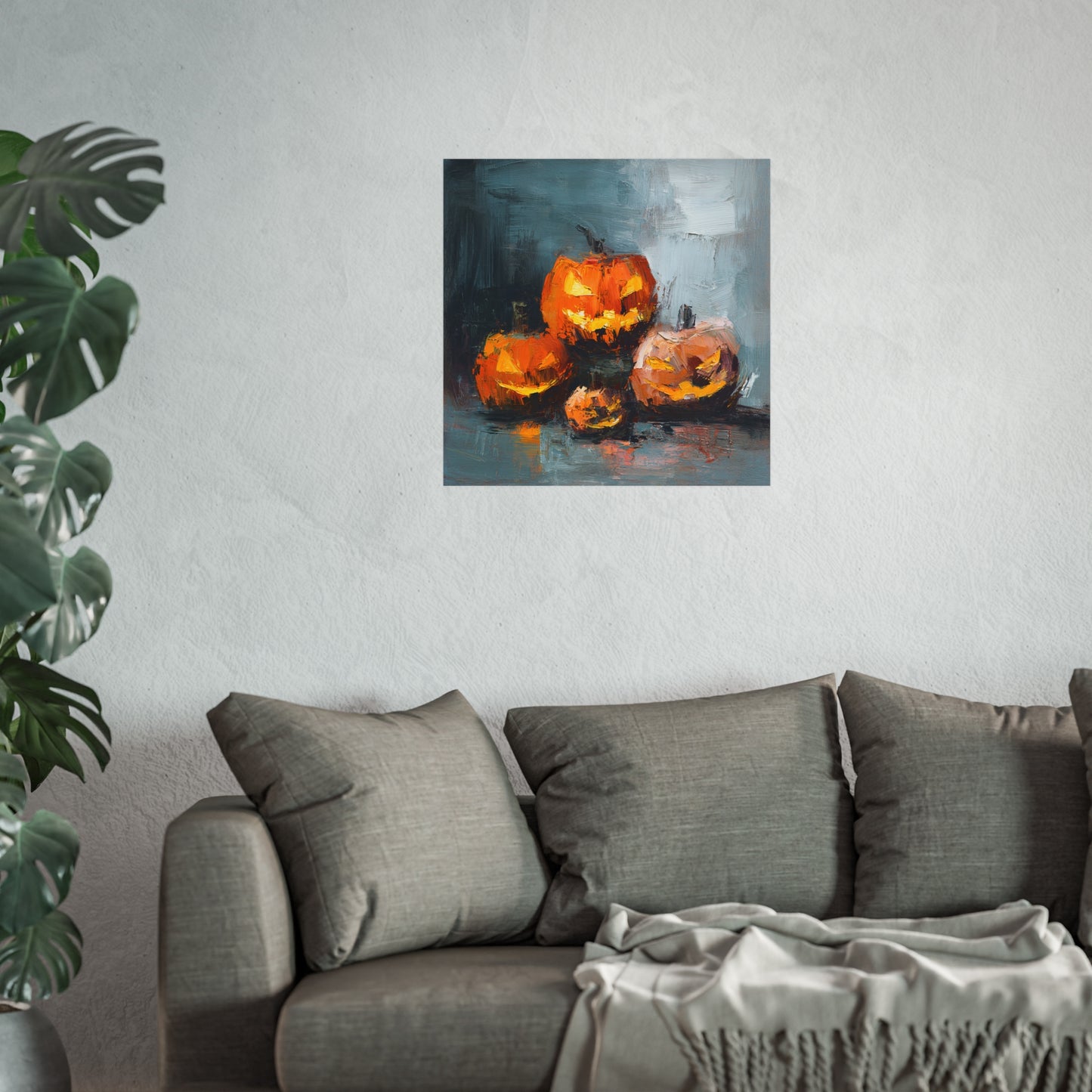 Halloween Pumpkin Abstract Fine Art Print – Colorful Jack-O’Lantern Wall Art, Modern Fall Home Decor, Halloween Party Poster