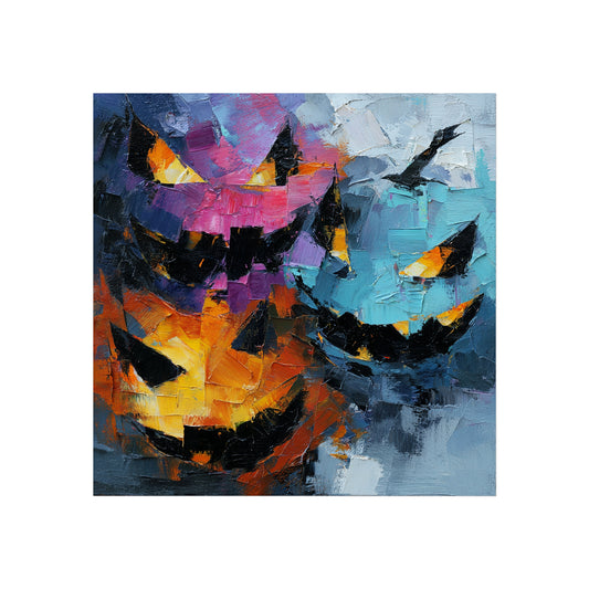Halloween Pumpkin Abstract Fine Art Print – Colorful Jack-O’-Lantern Painting, Spooky Autumn Wall Art Poster, Modern Halloween Decor