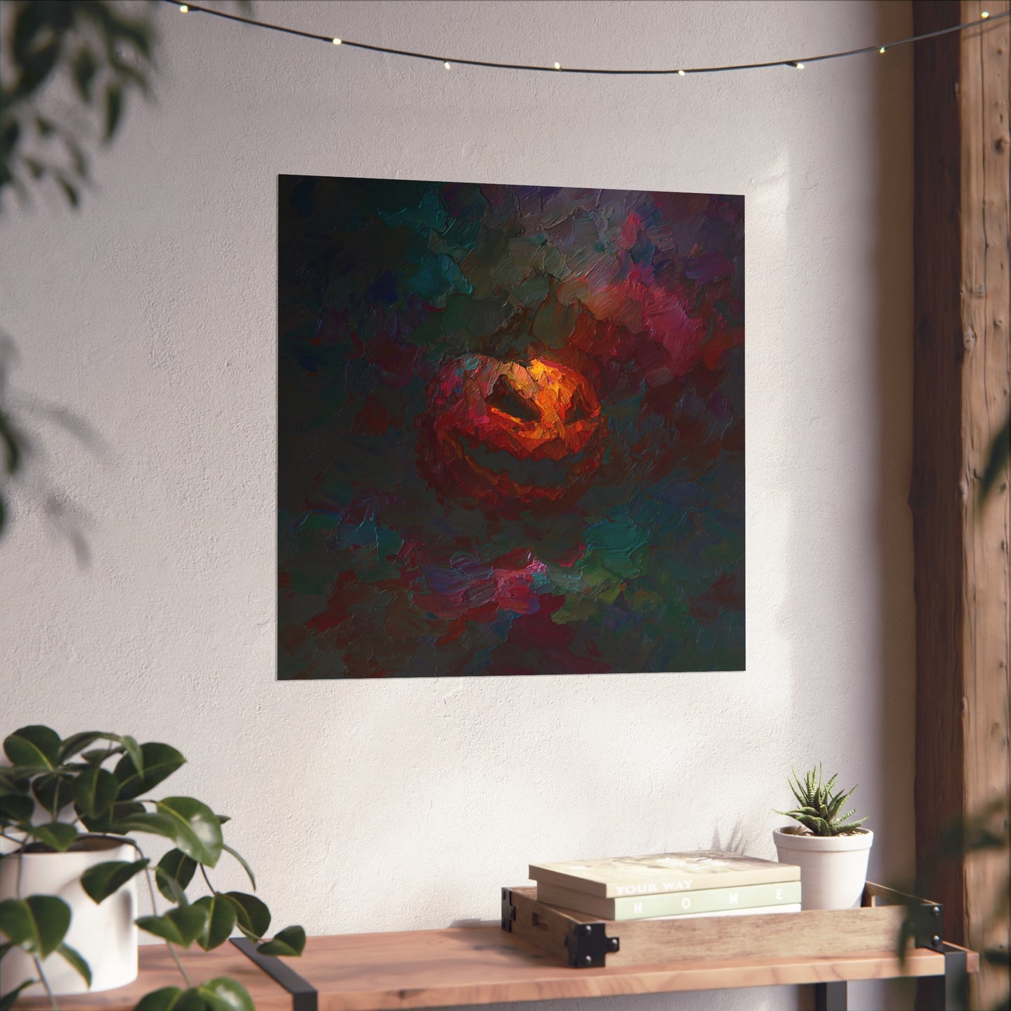 Halloween Pumpkin Abstract Fine Art Print 2 – Colorful Jack-O’Lantern Wall Art, Modern Fall Home Decor, Halloween Party Poster