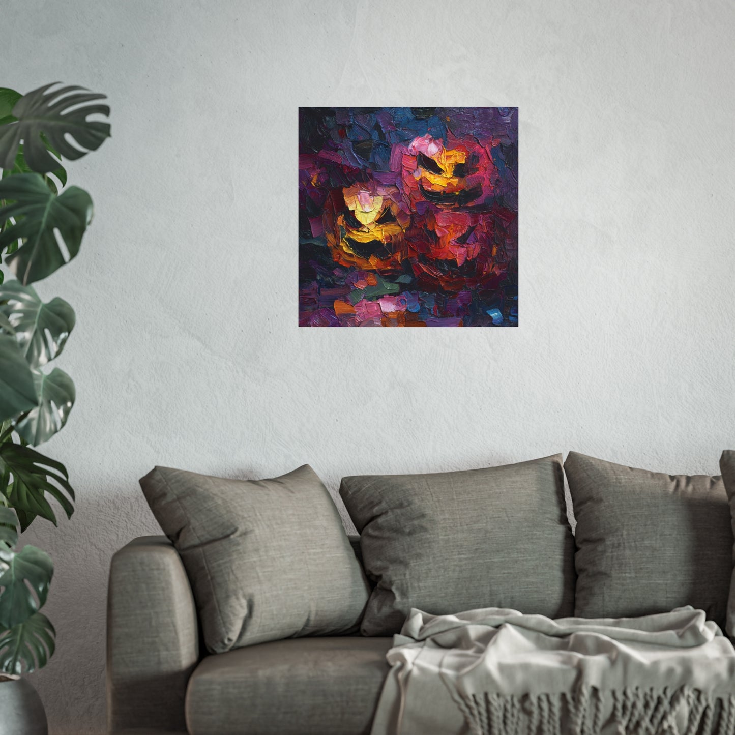 Abstract Halloween Pumpkin Faces Poster – Bold Fine Art Jack-O’-Lantern Wall Décor