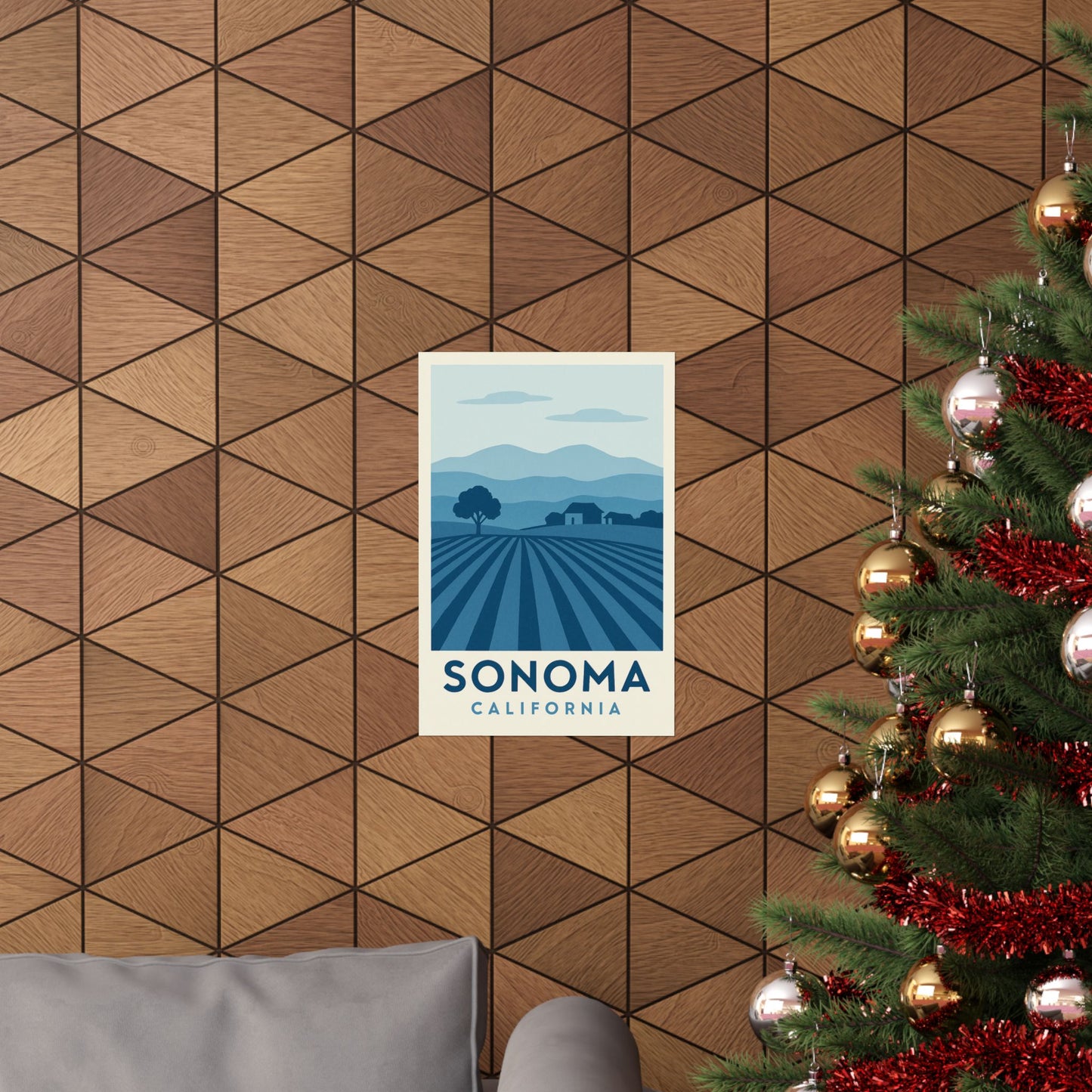 Sonoma Poster – Blue Tones - Retro Wine Country Wall Art, California Vineyard Landscape Print, Minimalist Travel Decor