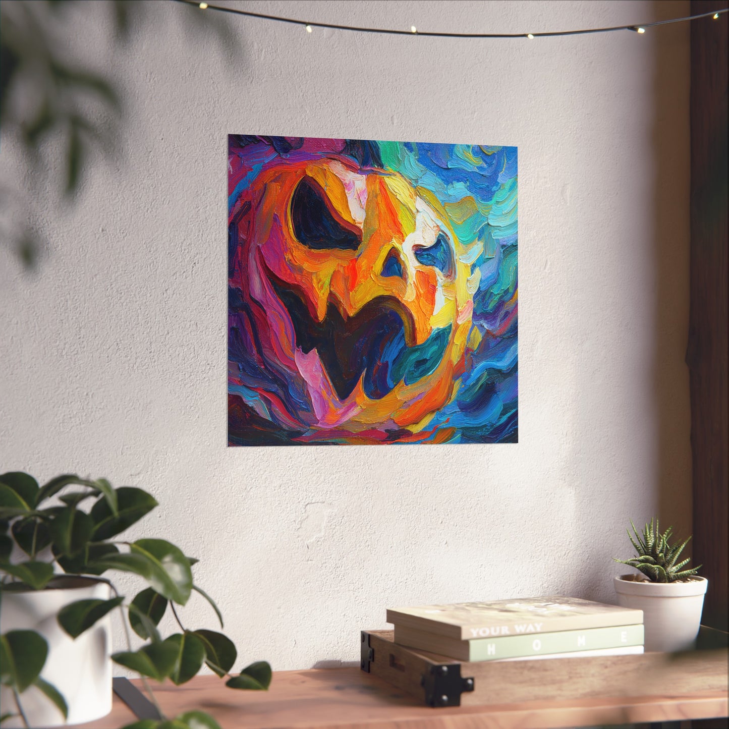Halloween Pumpkin Abstract Fine Art Print β Colorful Jack-Oβ-Lantern Painting, Spooky Autumn Wall Art Poster, Modern Halloween Decor