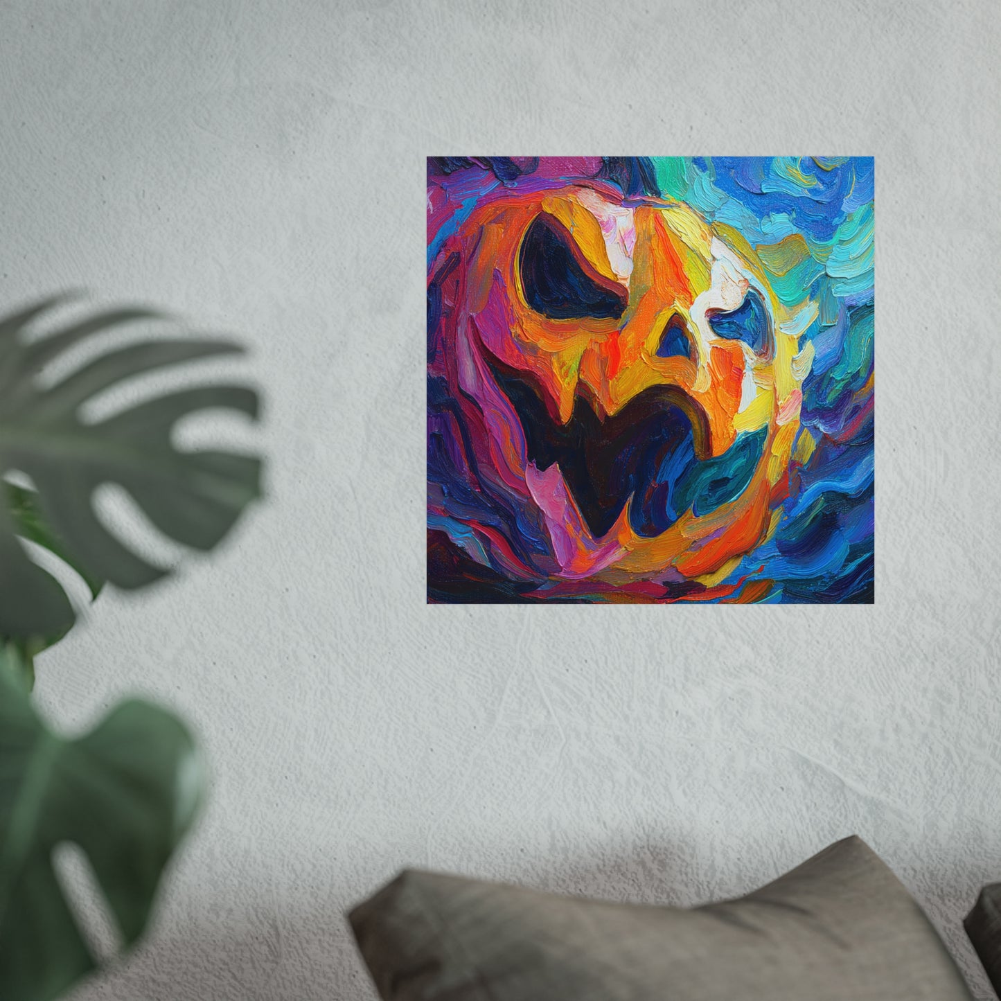 Halloween Pumpkin Abstract Fine Art Print β Colorful Jack-Oβ-Lantern Painting, Spooky Autumn Wall Art Poster, Modern Halloween Decor