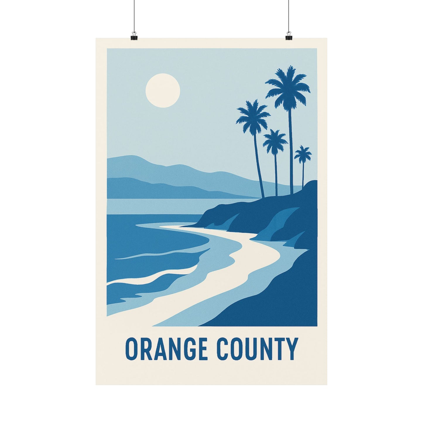 Orange County Poster – Retro California Travel Wall Art, Vintage Coastal Print with Palm Trees & Ocean View