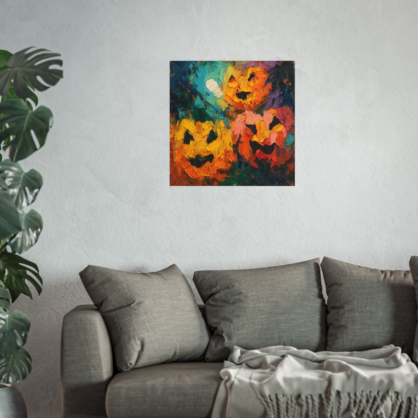 Halloween Pumpkin Abstract Fine Art Print β Colorful Jack-Oβ-Lantern Painting, Spooky Autumn Wall Art Poster, Modern Halloween Decor