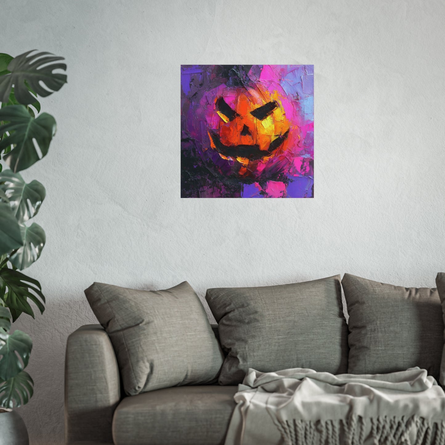 Halloween Pumpkin Abstract Fine Art Print β Colorful Jack-Oβ-Lantern Painting, Spooky Autumn Wall Art Poster, Modern Halloween Decor