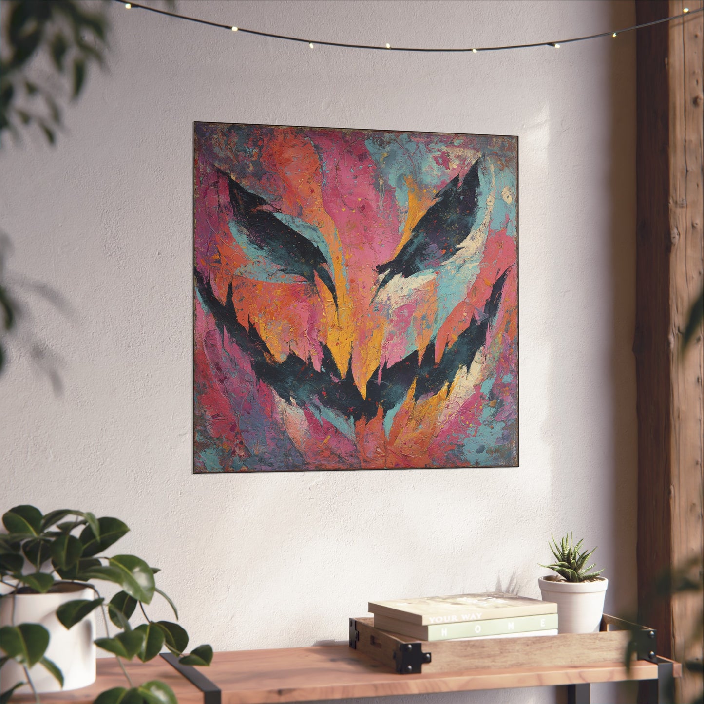 Halloween Abstract Pastel Fine Art Print – Colorful Jack-O’-Lantern Face Wall Art Poster, Spooky Modern Autumn Decor