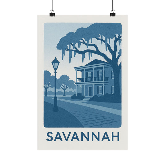 Savannah Georgia Poster – Blue Tones - Retro Travel Wall Art, Historic Southern Home Print, Vintage Coastal Decor