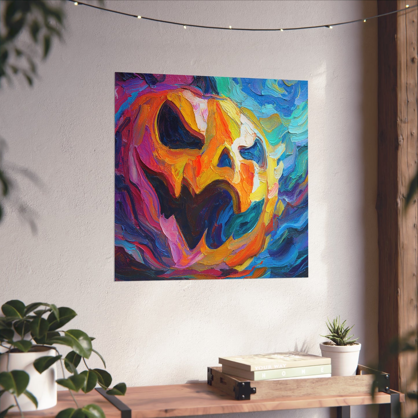 Halloween Pumpkin Abstract Fine Art Print β Colorful Jack-Oβ-Lantern Painting, Spooky Autumn Wall Art Poster, Modern Halloween Decor