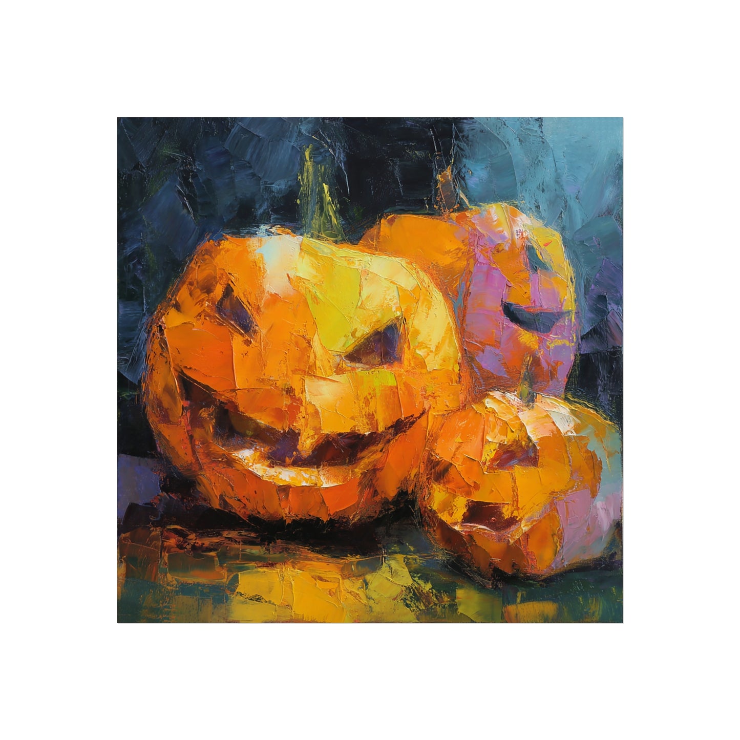 Halloween Pumpkin Abstract Fine Art Print – Colorful Jack-O’Lantern Wall Art, Modern Fall Home Decor, Halloween Party Poster