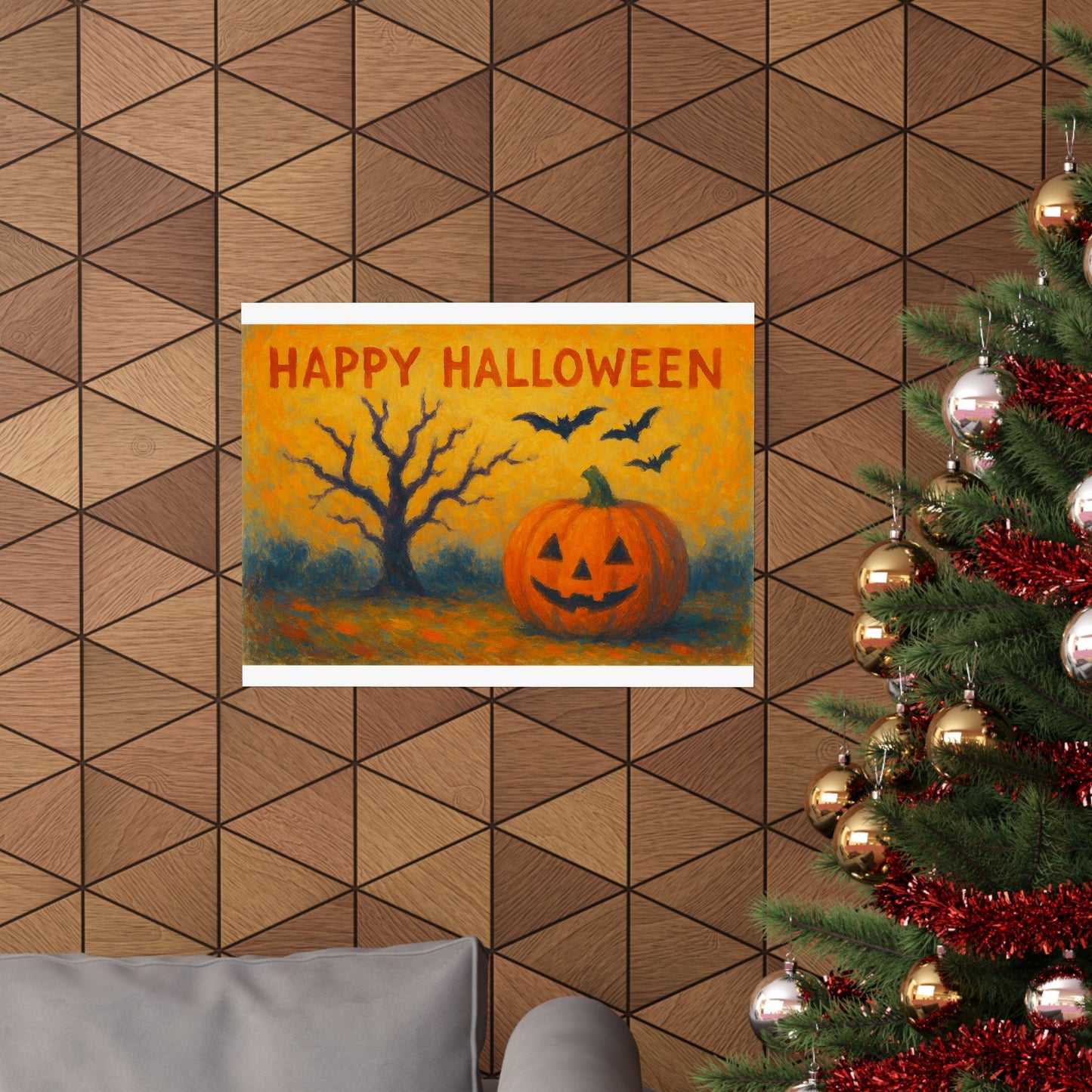 Happy Halloween Pumpkin & Bats Poster – Spooky Wall Art, Print or Download, Autumn Holiday Wall Art
