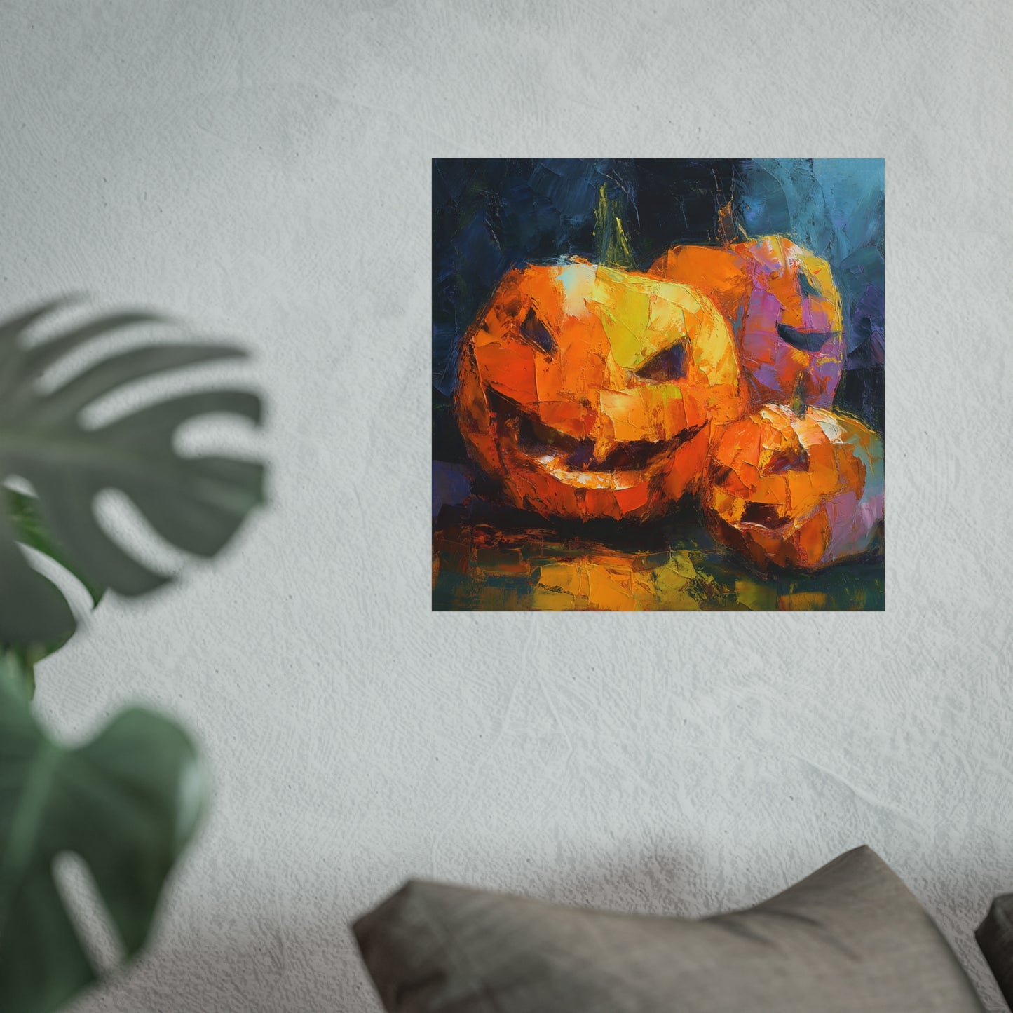 Halloween Pumpkin Abstract Fine Art Print – Colorful Jack-O’Lantern Wall Art, Modern Fall Home Decor, Halloween Party Poster