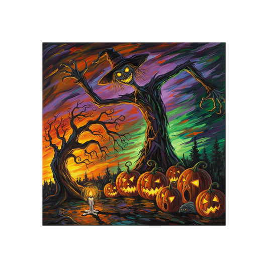 Halloween Scarecrow Expressionist Fine Art Print – Creepy Pumpkin Patch Wall Art Poster, Spooky Autumn Gothic Decor