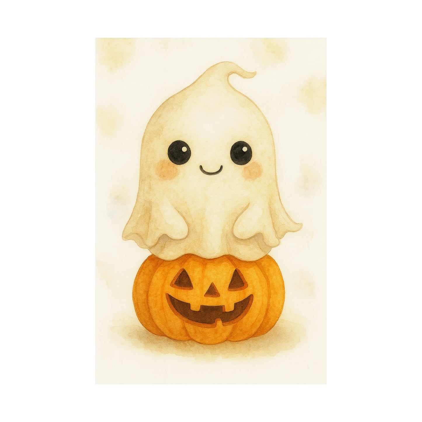 Cute Baby Ghost Monster Halloween Wall Art Poster – Watercolor Monster Print on Pumpkin – Whimsical Nursery & Holiday Decor