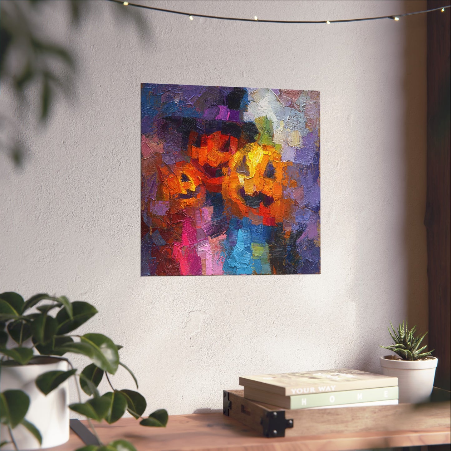 Halloween Pumpkin Abstract Fine Art Print – Colorful Jack-O’Lantern Wall Art, Modern Fall Home Decor, Halloween Party Poster