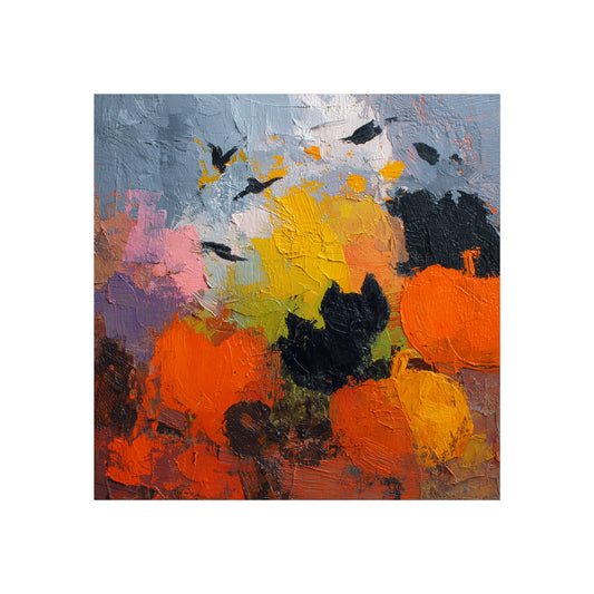 Abstract Halloween Black Cat & Pumpkin Poster – Modern Fine Art Fall Wall Décor