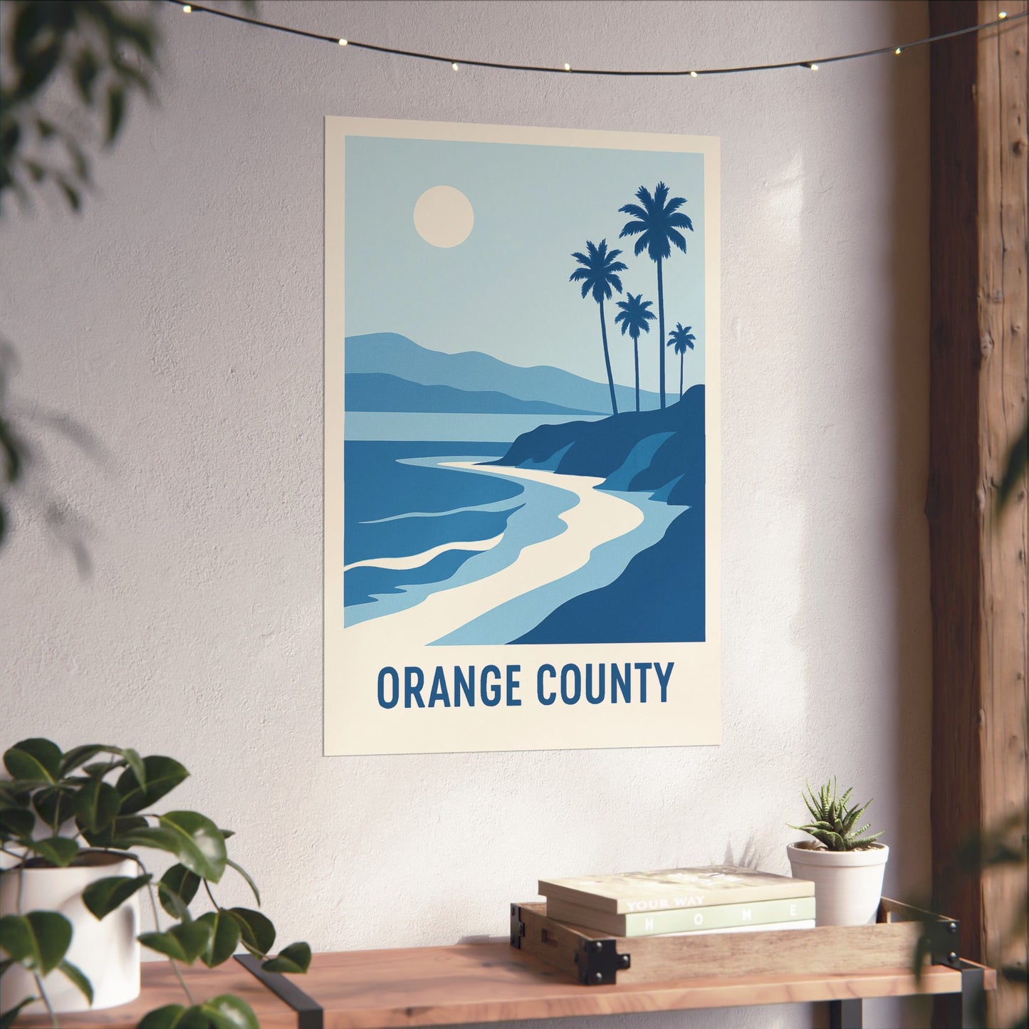 Orange County Poster – Retro California Travel Wall Art, Vintage Coastal Print with Palm Trees & Ocean View