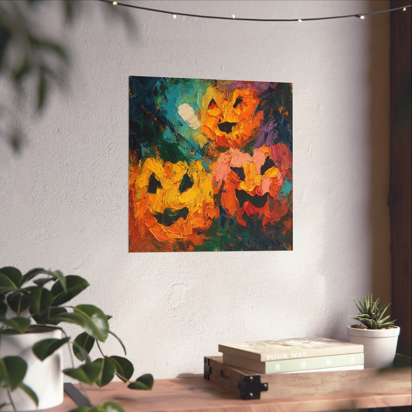 Halloween Pumpkin Abstract Fine Art Print β Colorful Jack-Oβ-Lantern Painting, Spooky Autumn Wall Art Poster, Modern Halloween Decor