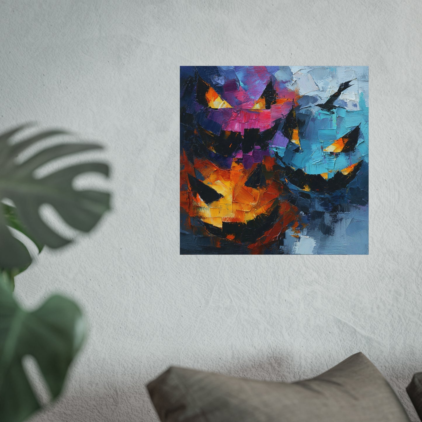 Halloween Pumpkin Abstract Fine Art Print β Colorful Jack-Oβ-Lantern Painting, Spooky Autumn Wall Art Poster, Modern Halloween Decor