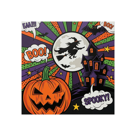 Halloween Pop Art Poster – Witch, Haunted House & Pumpkin Wall Décor with Retro Comic Style