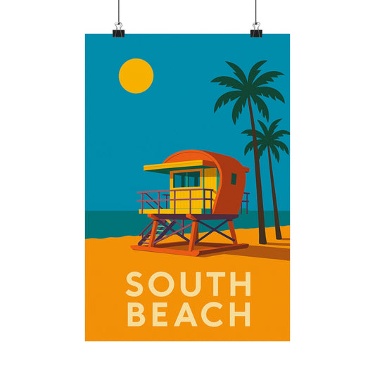South Beach Miami Poster – Retro Vintage Travel Wall Art, Beach Print, Coastal Decor, Ocean Sunset Artwork